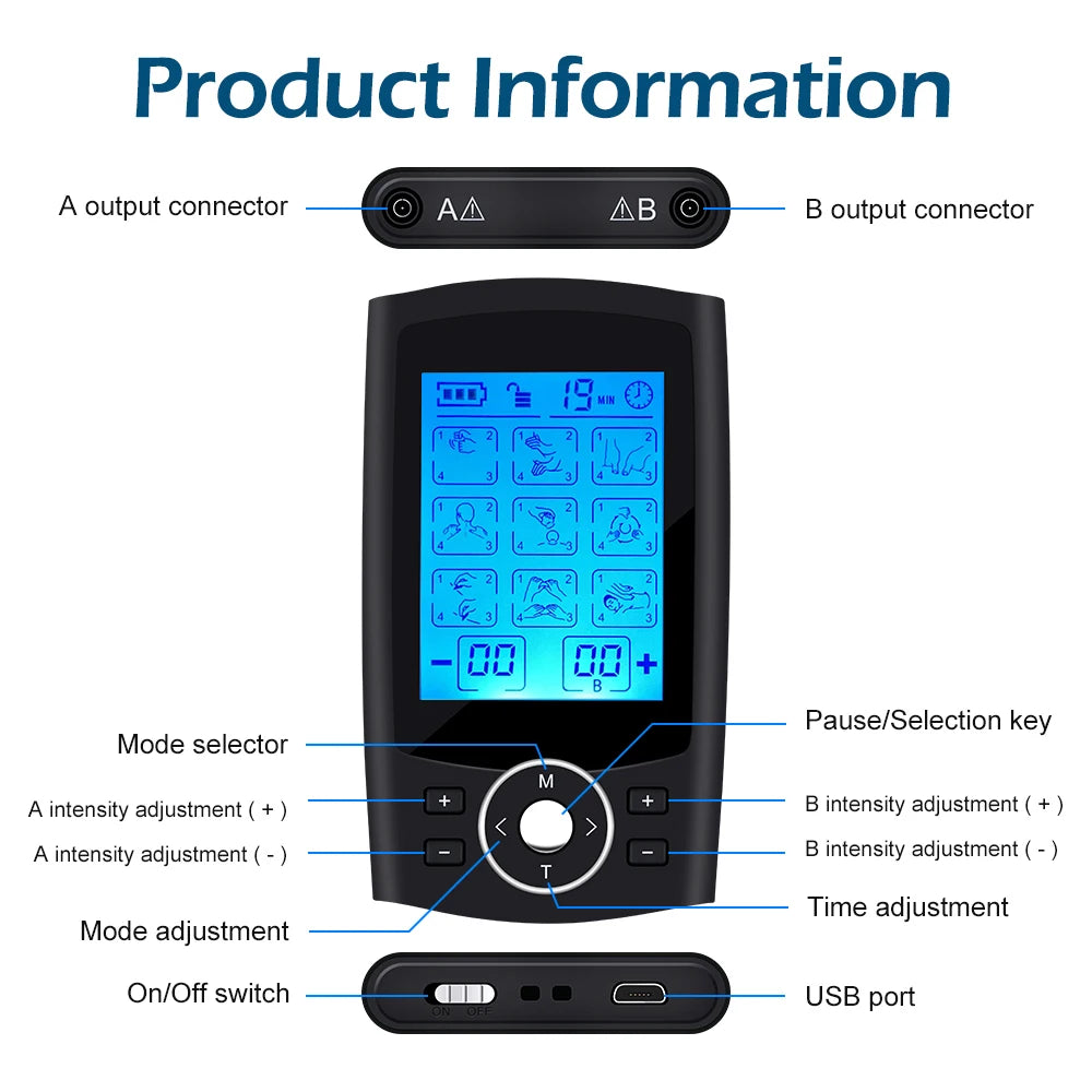 Electric Stimulation Massager Muscle EMS Therapy Pain Relief Adjustable Lightweight LCD Display