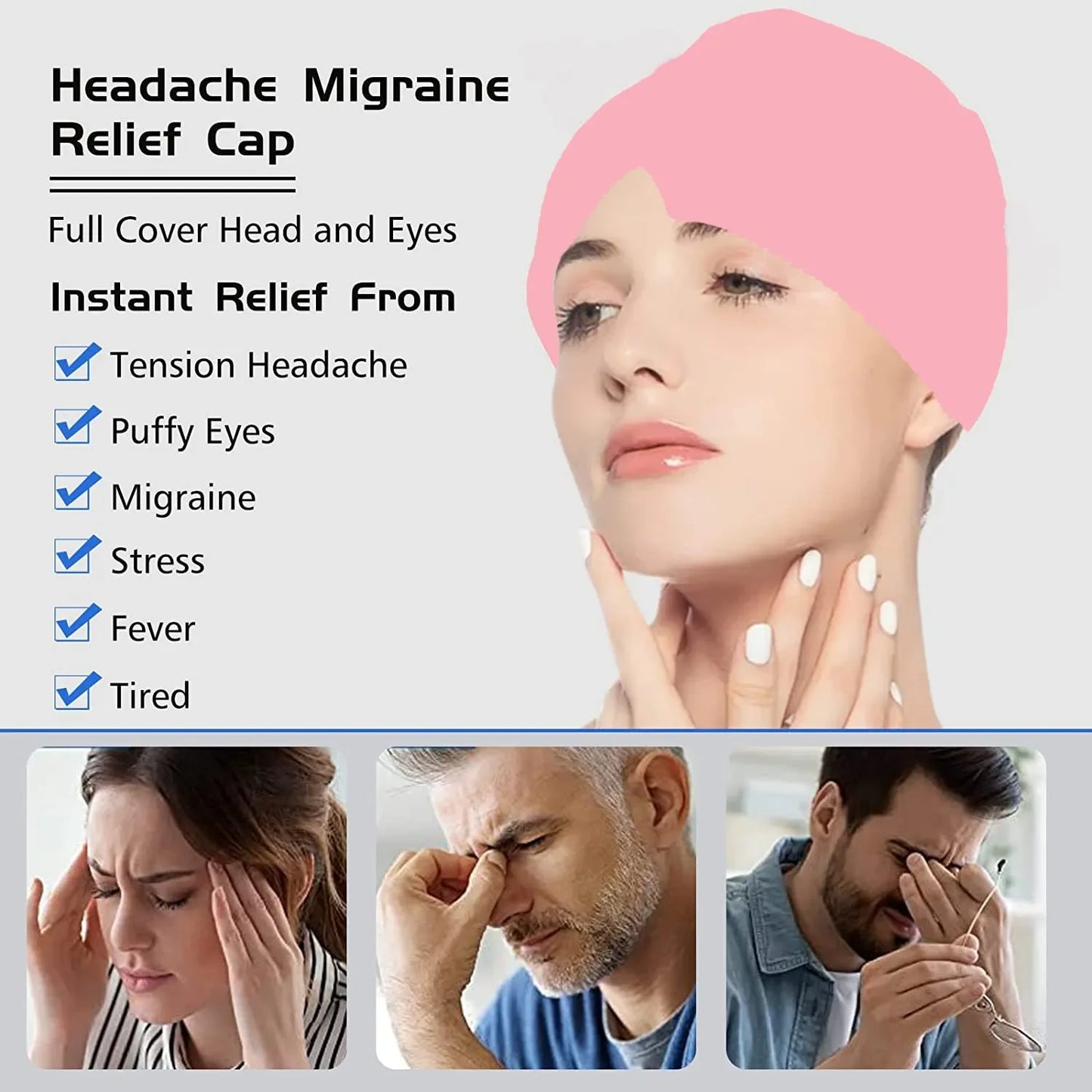 Form Fitting Gel Ice Headache Migraine Relief Hat Cold Compress Therapy Cap