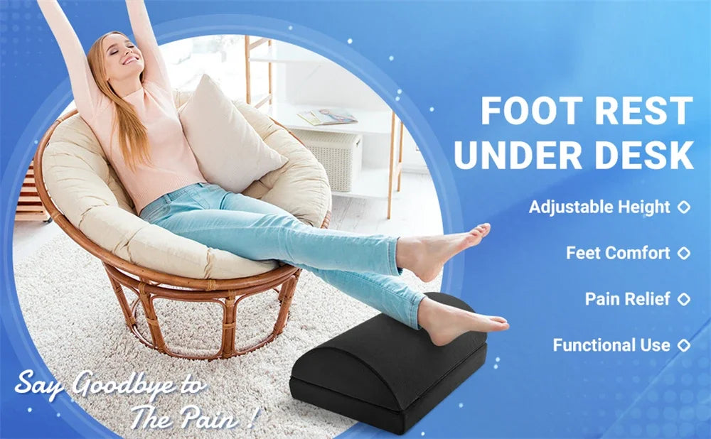 Under Desk Foot Rest Adjustable Height Memory Foam Foot Stool for Office Chair & Gaming Chair, Back & Hip Pain Relief