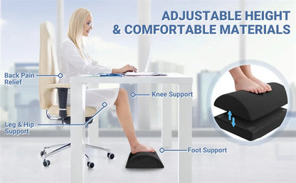 Under Desk Foot Rest Adjustable Height Memory Foam Foot Stool for Office Chair & Gaming Chair, Back & Hip Pain Relief